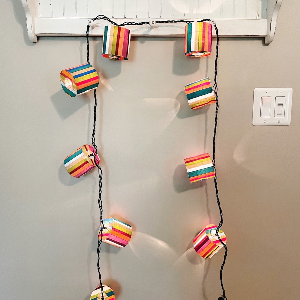 String lights with colorful paper lanterns